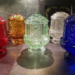 Vintage Indiana Glass Stars and Bars Fairy Lamp Set - Ruby, Amber, Green, Clear, Blue