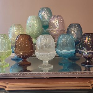 10-Piece Vintage Egg Fairy Lamps - Opalescent Pressed Glass with Vines, Hearts & BerriesLamps