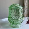 Vintage Indiana Glass Stars and Bars Fairy Lamp - Green, Vertical Bars & Starburst