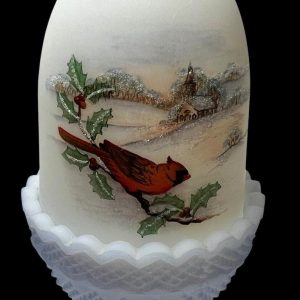 Fenton Cardinal Signed Numbered Fairy Lamp Pair Hand Painted