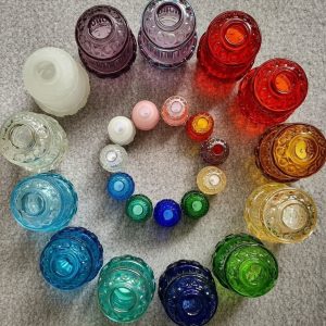 Vintage Full-Size Rainbow Fairy Lamps Set - Pressed Glass Candle Holders in Jewel Tones