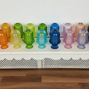 Vintage Rainbow Set of 18 Diamond Point Fairy Lamps - Pressed Glass Pedestal Candle Holders