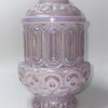 Large Iridescent Pink Opalescent Fairy Lamp - Ornate Pressed Glass Candle Holder with LidWeishar