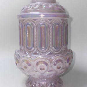 Large Iridescent Pink Opalescent Fairy Lamp - Ornate Pressed Glass Candle Holder with LidWeishar