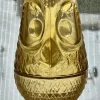Vintage-Style Amber Owl Fairy Lamp - Golden Pressed Glass Candle Holder with Owl Design