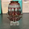 Vintage-Style Ruby Red Fairy Lamp | Oval Facets, Diamond Quilted, Gold-Accented Base