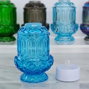 LE Smith Glass Weishar Glass Moon & Star Colonial Blue Mini Fairy Lamp 🦋